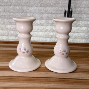 Vtg Pfaltzgraff Candlesticks Candle Stick Holders‎ USA Tea Rose Stoneware Pair
